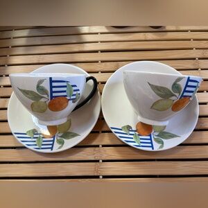 Gien France La Ronde Des Fruits Tea Cup and Saucer Set of 2